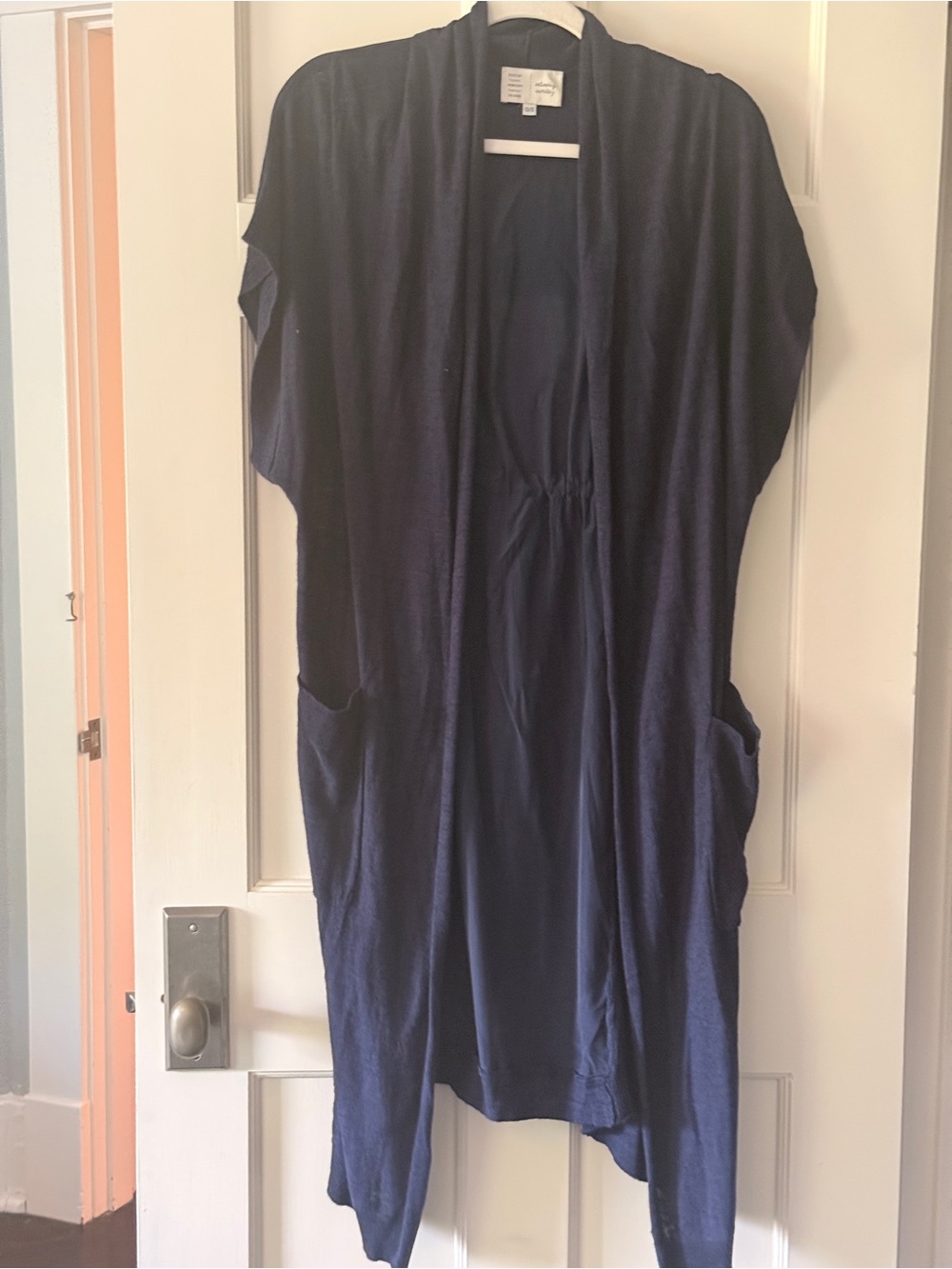 Maeve Navy Open-Front Draped Cardigan